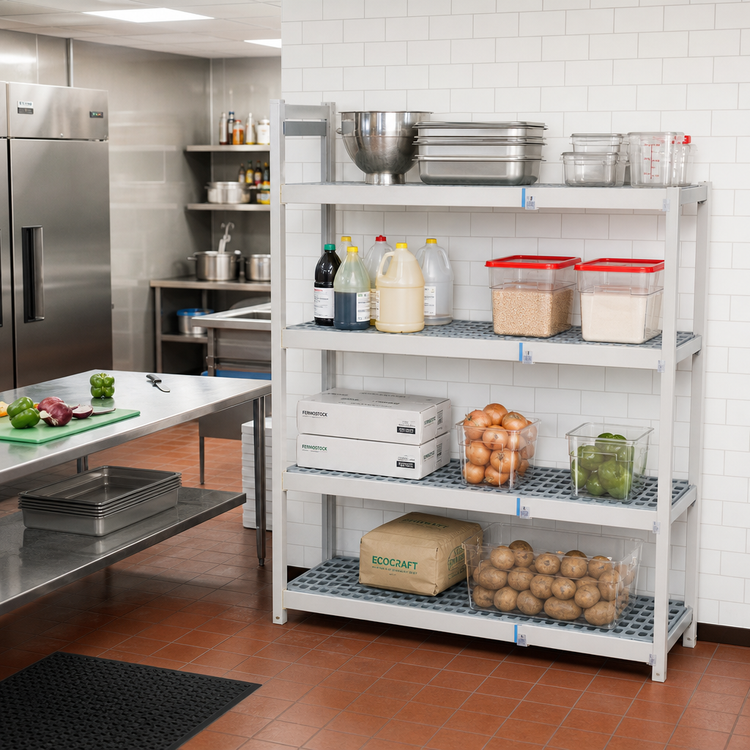 Product image #2 for Fermostock 4-Tier Corner Expansion Polymer Shelving Unit Kit, 83 in. H x 68 in. W x 22 in. D