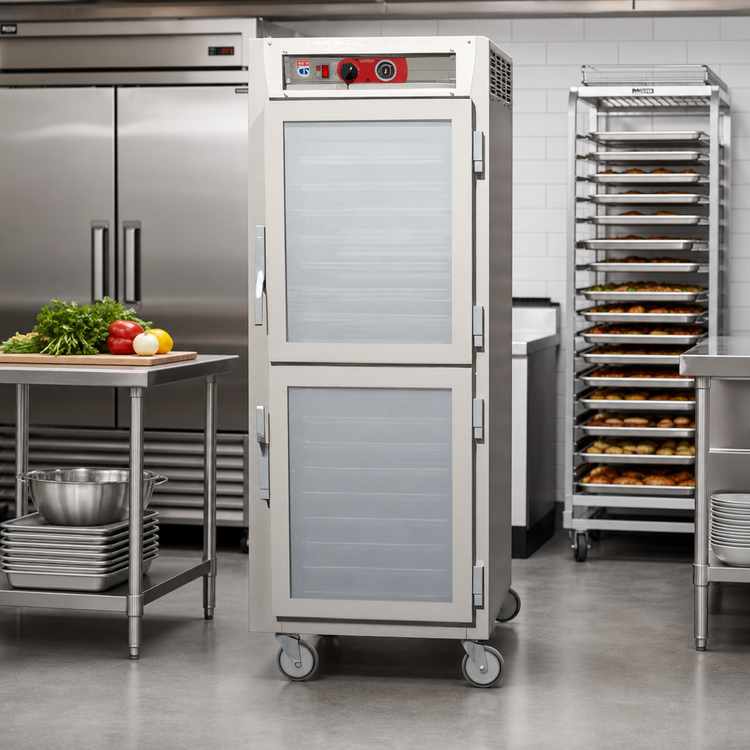Product image #2 for Metro C5 6 Series Mobile Full-Height Pass-Thru Heated Holding Cabinet with Dutch Double-Pane Tempered Glass and Dutch Solid Doors