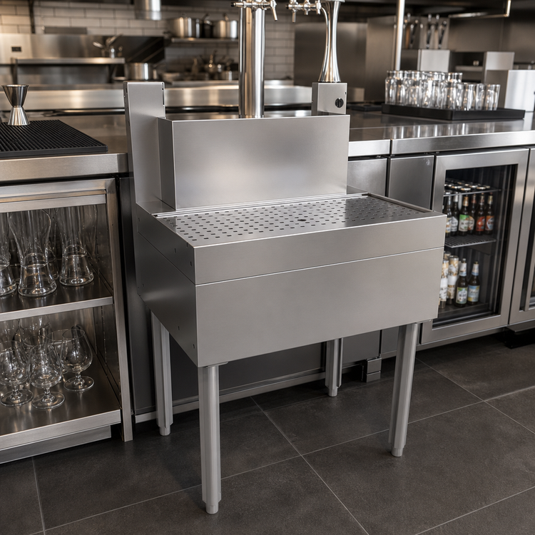 Product image #2 for Glastender BDA-18 18-Inch Stainless Steel Underbar Beer Drainer with Tubing Chase and Lift-Out Perforated Insert