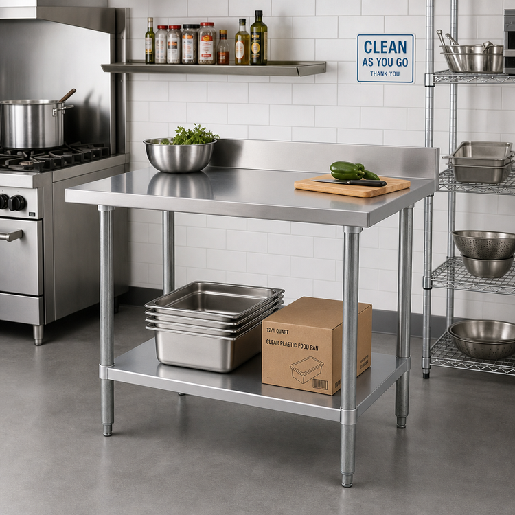 Product image #2 for Standard Series 30-Inch x 24-Inch 18-Gauge 430 Stainless Steel Work Table with 4-Inch Backsplash and Galvanized Undershelf