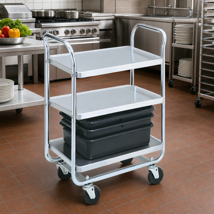 Product image #2 for Vollrath Thrift-I-Cart 3-Shelf Chrome-Plated Steel Bussing Cart, 500 lb Capacity