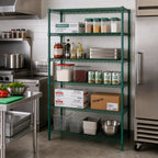 Thumbnail image #2 for Quantum WR74-1430P-5 Stationary Wire Shelving Starter Kit, 30" W x 14" D x 74" H, 5 Shelves, Green Epoxy Finish