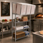 Thumbnail image #2 for Eagle Group TSP1448Z Pizza Carry-Out Workstation, 48"W x 33"D x 98"H, 4 Wire Shelves, 4 Pizza Box Dividers, Zinc Finish