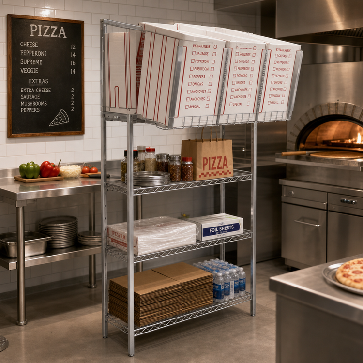 Product image #2 for Eagle Group Pizza Carry-Out Workstation with Wire Shelves and Pizza Box Dividers, 48 x 33 x 98 Inches, Zinc Finish