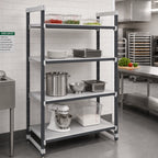 Thumbnail image #2 for Cambro Camshelving® Elements EXU183684S4480 4-Tier Solid Stationary Polymer Shelving Starter Unit, 18 x 36 x 84 in, Gray, Antimicrobial