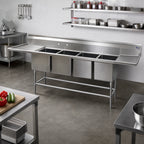 Thumbnail image #2 for Eagle Group Spec-Master FN2064-4-30L-14/3 14-Gauge Four-Compartment Stainless Steel Sink, 30-Inch Left Drainboard, 104-Inch Wide