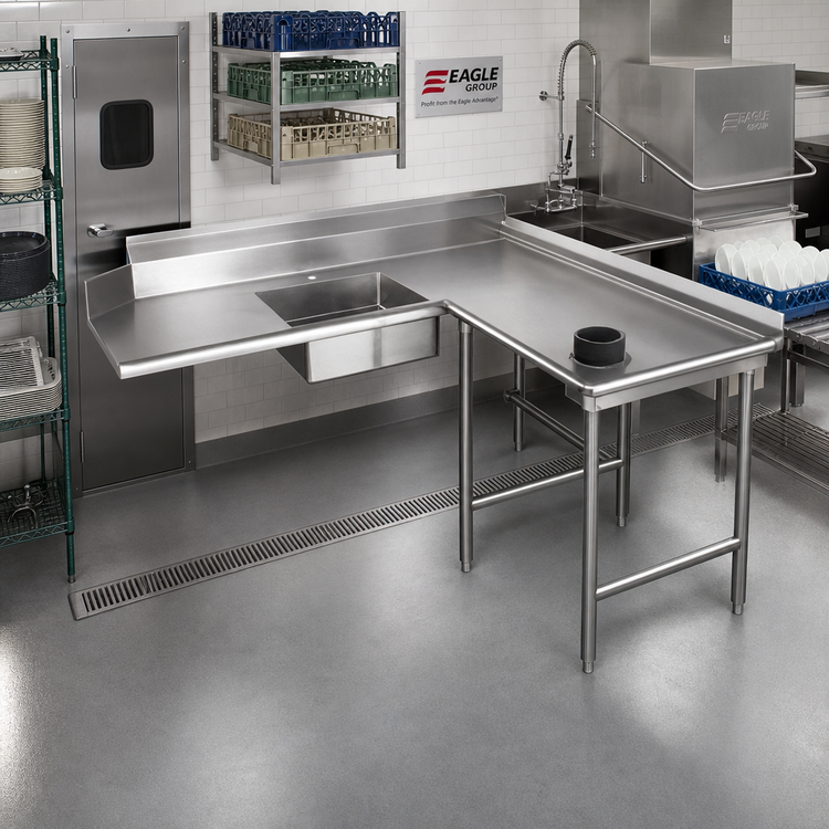Product image #2 for Eagle Group Right-Hand Island Soiled Dishtable, 120-Inch Machine-to-Corner x 60-Inch Corner-to-End, 16/430 Stainless Steel