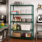Thumbnail image #2 for Quantum WR54-1872P-5 Stationary Wire Shelving Starter Unit, 72" W x 18" D x 54" H, 5 Shelves, Green Epoxy Finish