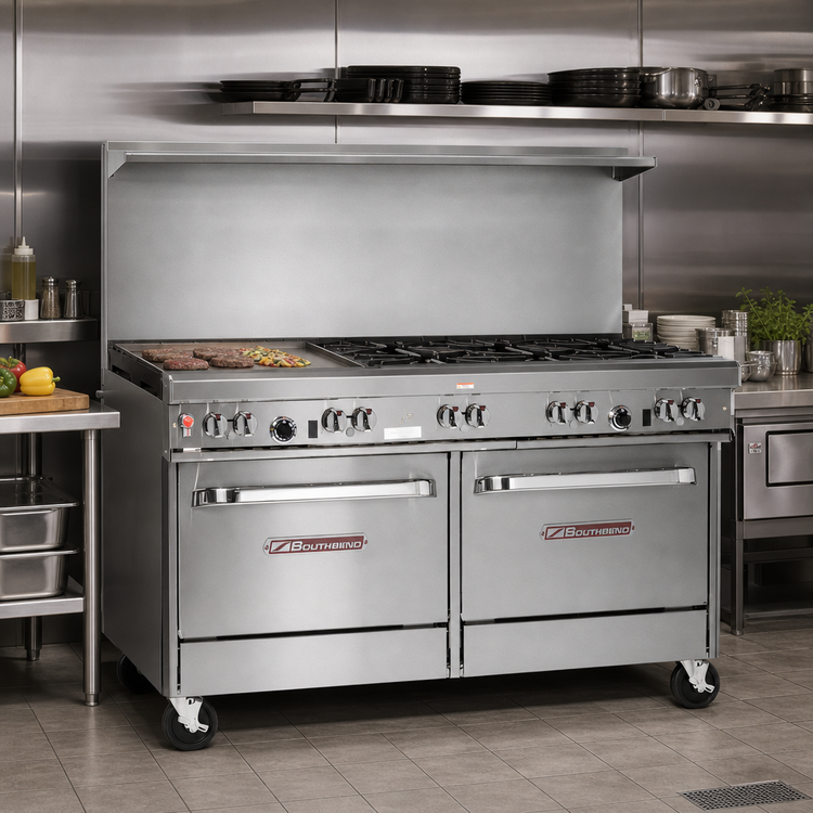 Product image #2 for Southbend Ultimate 60-Inch Gas Restaurant Range with 48-Inch Thermostatic Griddle, Open Burners, Standard Oven, and Convection Oven