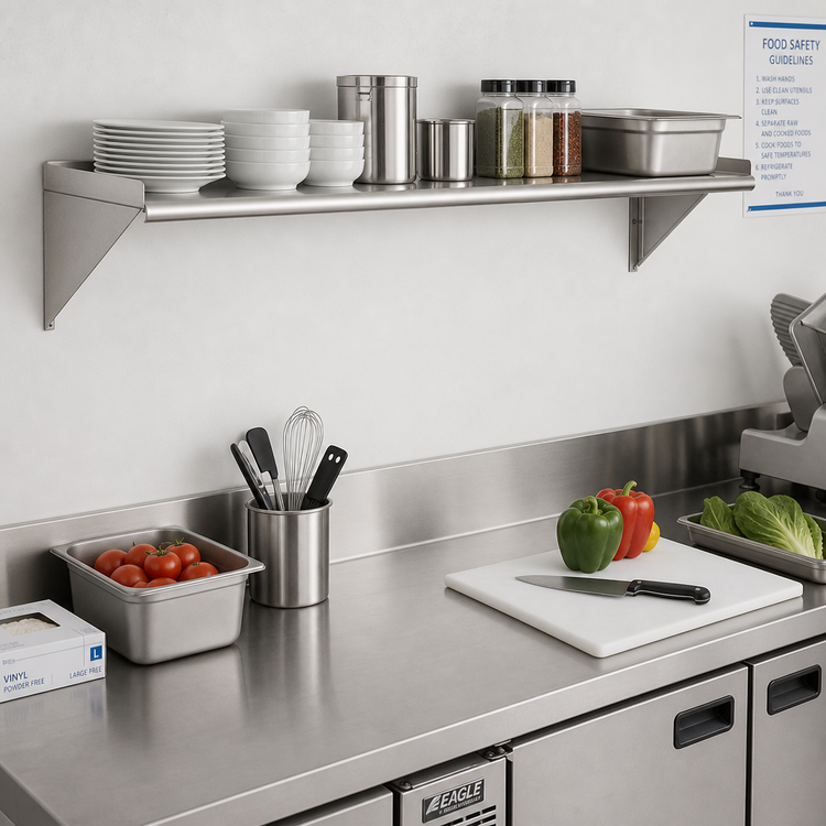 Product image #2 for Eagle Group WS1260TL 60 Inch x 12 Inch Wall-Mounted Tab-Lock Stainless Steel Shelf