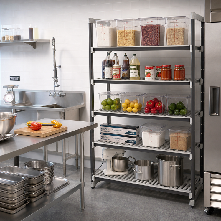 Product image #2 for Cambro Camshelving Elements XTRA Stationary Add-On Unit, 24" Deep x 30" Wide x 72" High, 5-Tier Vented Polymer Shelving, Speckled Gray