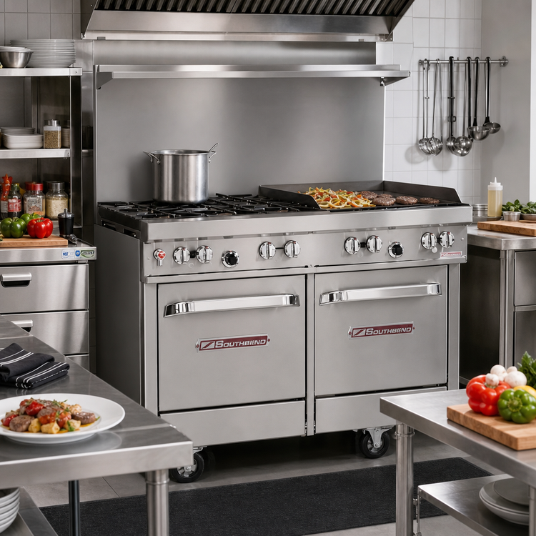 Product image #2 for Southbend Ultimate 48-Inch Gas Restaurant Range with 2 Non-Clog Burners, 36-Inch Griddle, Standard Oven, and Cabinet Base