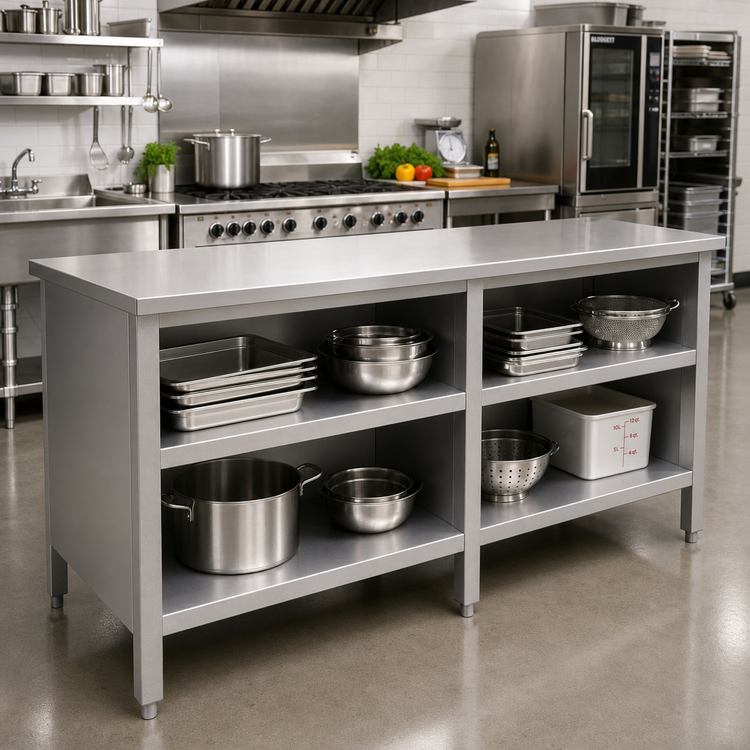 Product image #2 for Open Front Cabinet Base Stainless Steel Work Table with Undershelf, 72 x 30 Inches, 16-Gauge Top