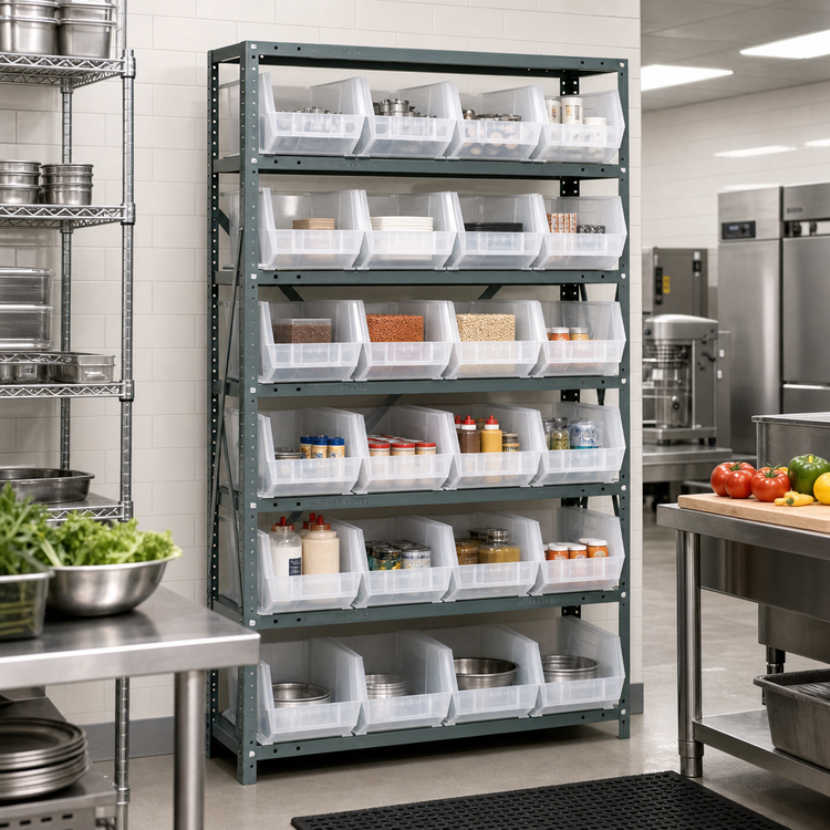 Product image #2 for Quantum Heavy Duty Wire Shelving Unit with 8 Shelves and 28 Clear Bins, 12 x 36 x 75 Inches