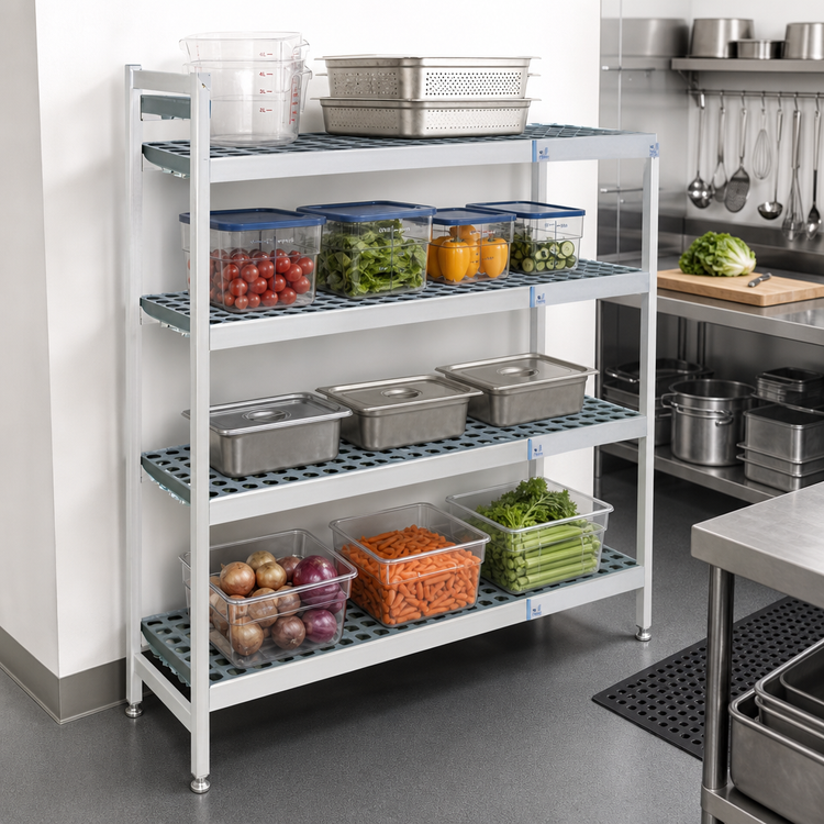 Product image #2 for Fermostock 4-Tier Perforated Corner Expansion Polymer Shelving Unit, 83 Inch H x 31 Inch W x 22 Inch D, Gray