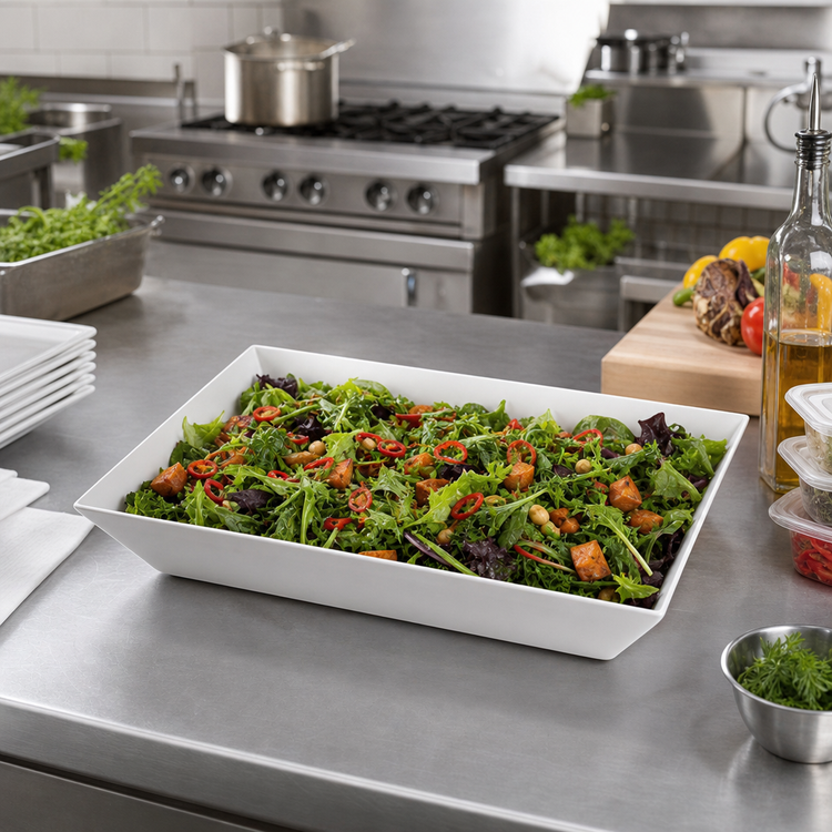 Product image #2 for American Metalcraft Endurance Extra-Large Rectangular Melamine Bowl, 157 oz., White
