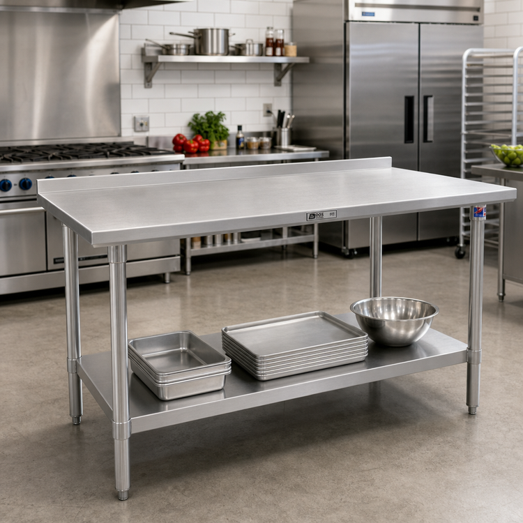 Product image #2 for John Boos Stallion 108-Inch x 36-Inch Stainless Steel Work Table with 1-1/2-Inch Rear Up-Turn and Adjustable Undershelf