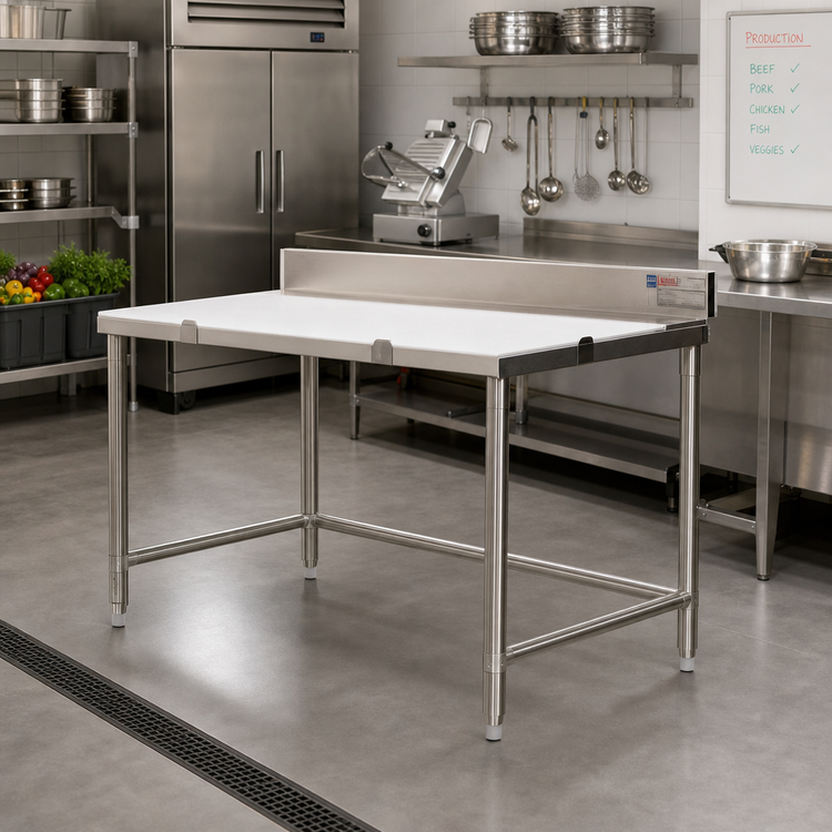 Product image #2 for Eagle Group 96-Inch Poly Top Boning Table with Open Stainless Steel Base and 4-Inch Backsplash