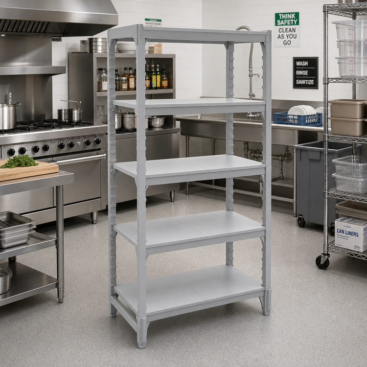 Product image #3 for Cambro Camshelving Premium 21" x 54" Solid Shelf Kit for 5 Shelves, Speckled Gray