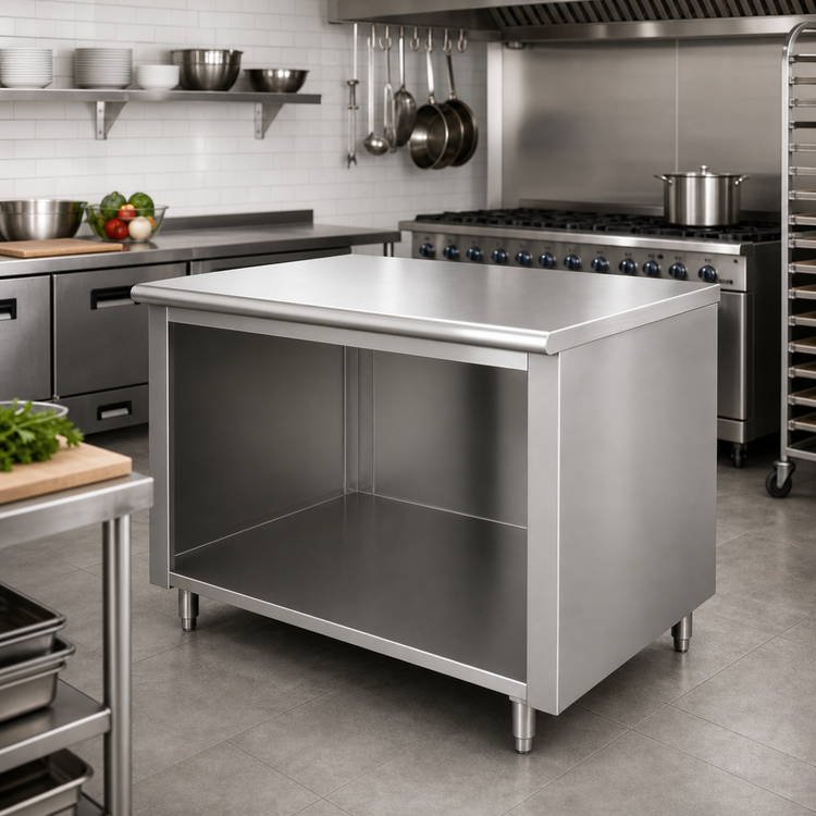 Product image #2 for Advance Tabco 72" x 36" 14-Gauge 304 Stainless Steel Work Table with Open Front Cabinet Base