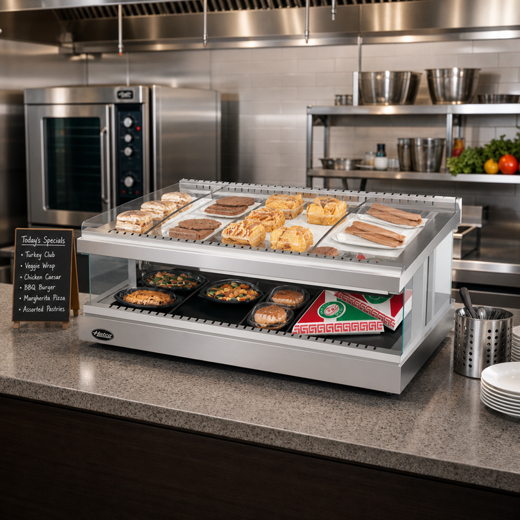 Product image #2 for Hatco Glo-Ray 27-Inch 10-Rod Designer Horizontal Countertop Display Warmer with Heated Glass Shelf