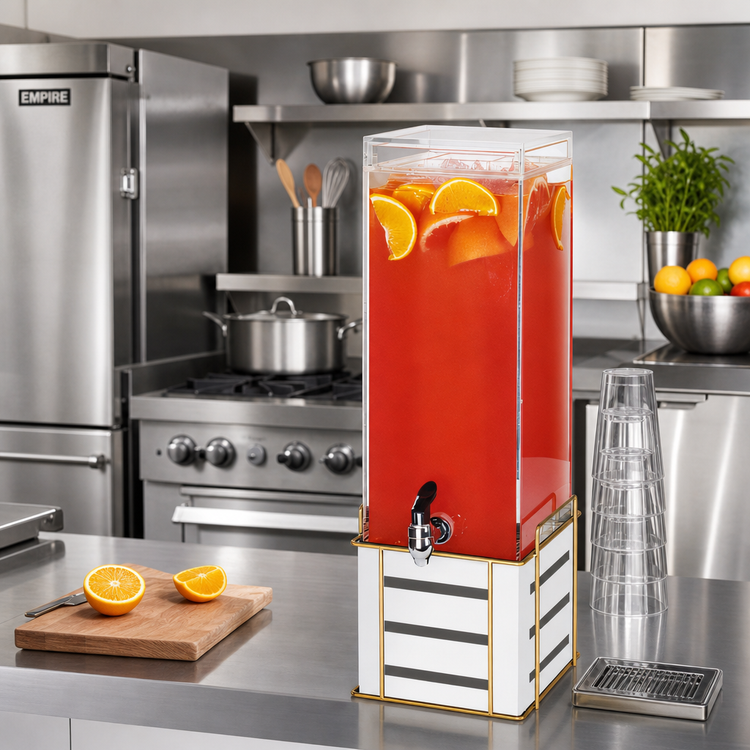 Product image #2 for Empire 3-Gallon Single Acrylic Beverage Dispenser with Ice Chamber, Drip Tray, and Spigot