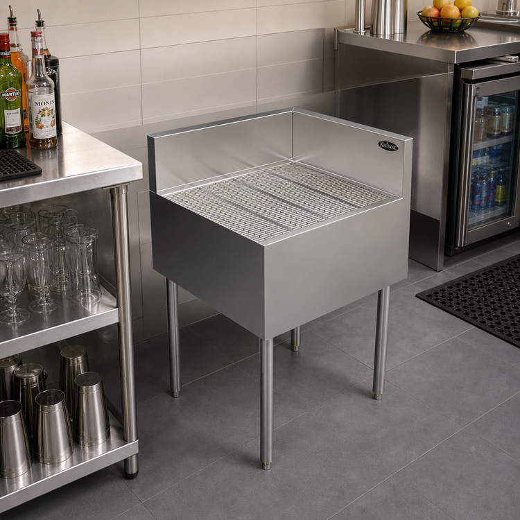 Product image #2 for Krowne Royal Series Freestanding Stainless Steel Underbar Corner Drainboard with Right End Return, 24 x 24 x 36-1/2 Inches