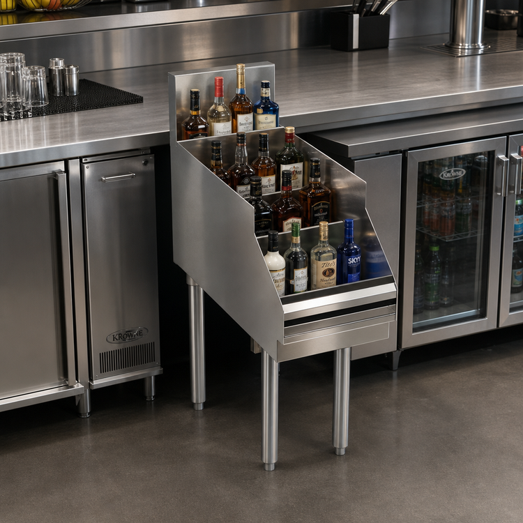Product image #2 for Krowne Royal Series Freestanding Stainless Steel Underbar Liquor Bottle Display Unit, 12 x 24 Inches, 12-Bottle Capacity