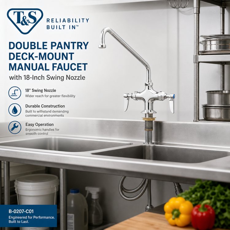 Product image #2 for T&S Brass Double Pantry Deck-Mount Manual Faucet with 18-Inch Swing Nozzle