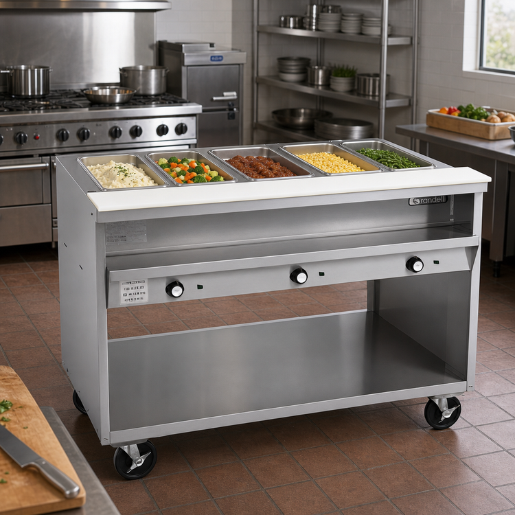Product image #2 for Randell 78-Inch Electric Hot Food Table with 5 Sealed Wells, Open Shelf Base, and Cutting Board