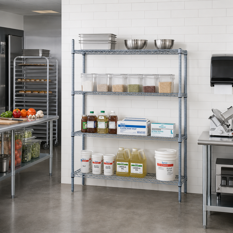 Product image #2 for Quantum 60-Inch Wide x 12-Inch Deep x 54-Inch High Gray Epoxy Antimicrobial Stationary Wire Shelving Starter Kit