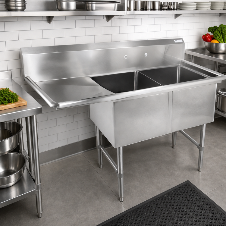 Product image #2 for John Boos B-Series 2-Compartment Sink with Left Drainboard, 16-Gauge Stainless Steel, 54-3/16" x 25-1/2" x 44"
