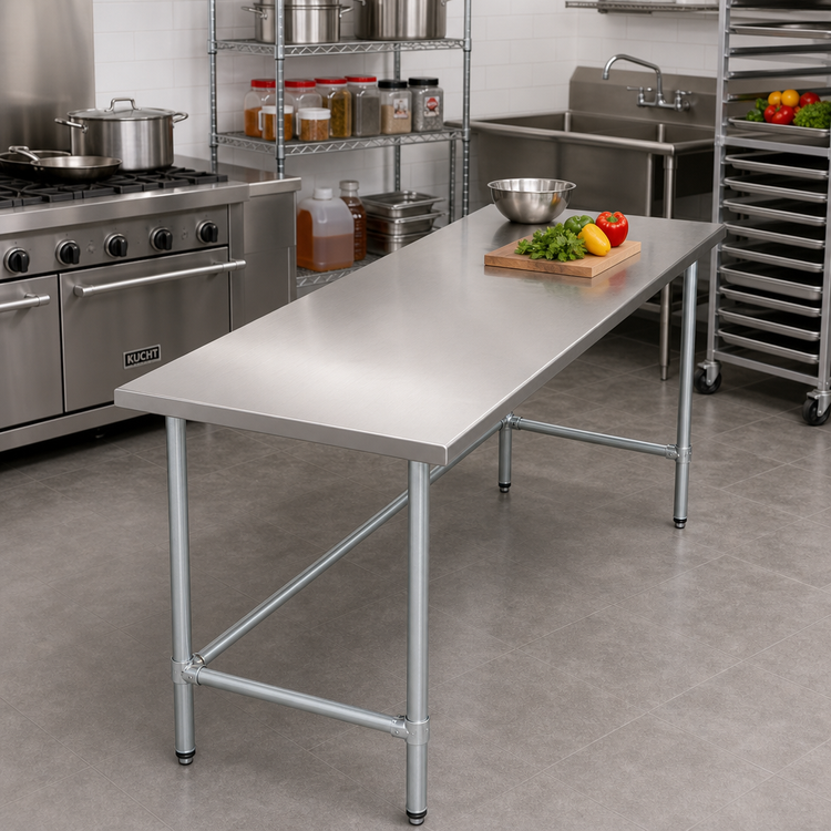 Product image #2 for 60-Inch x 14-Inch 18-Gauge 400-Series Stainless Steel Work Table with Galvanized Legs