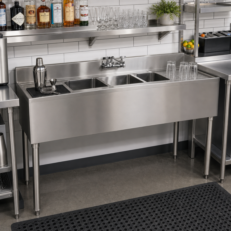 Product image #2 for Eagle Group 1800 Series 48-Inch 2-Compartment Underbar Sink Unit with Dual Drainboards