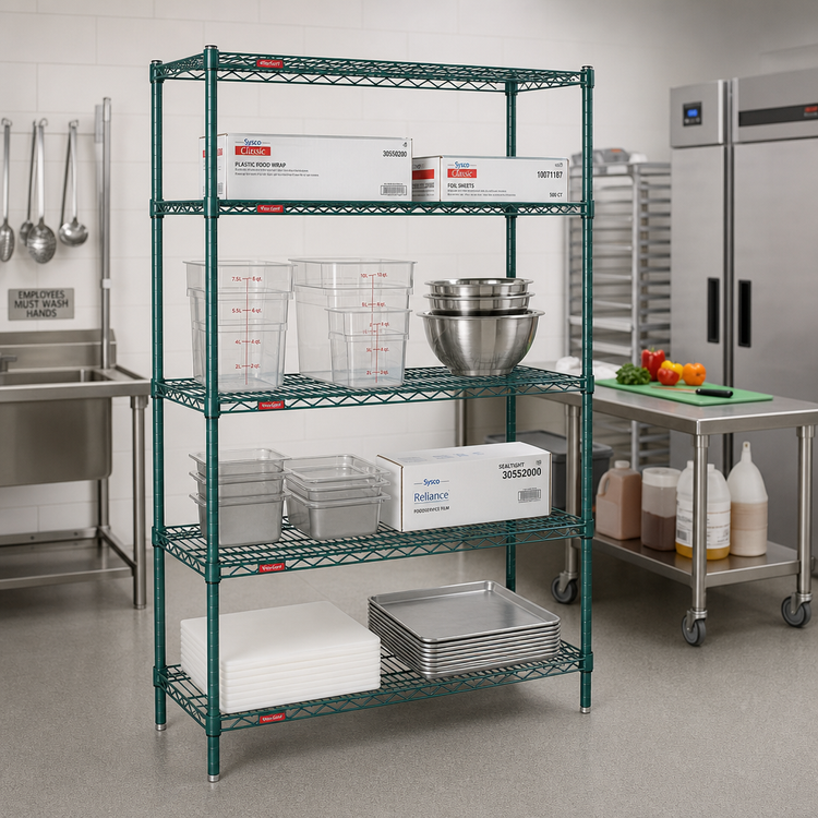 Product image #2 for Eagle Group Valu-Gard 4-Tier Starter Wire Shelving Unit, 36 x 18 x 74 Inches, Green Epoxy