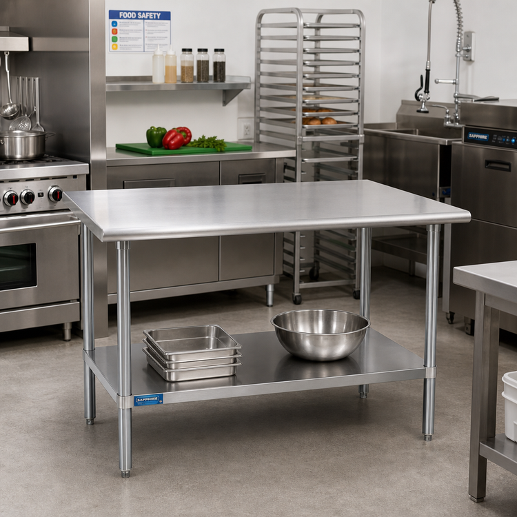 Product image #2 for Sapphire Manufacturing 60 x 36 Inch Stainless Steel Work Table with Adjustable Galvanized Undershelf