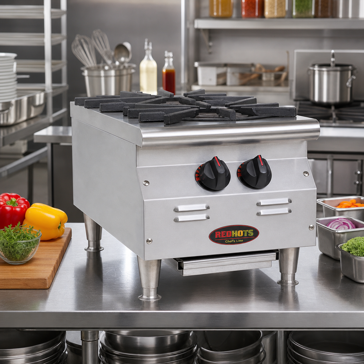 Product image #2 for RedHots Chef's Line 12-Inch 2-Burner Natural Gas Countertop Hot Plate