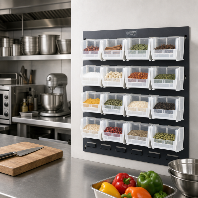 Product image #2 for Quantum Wall-Mounted Louvered Panel Starter Unit with 16 Clear Bins, 18 x 8 x 19 Inches