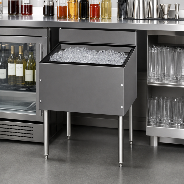 Product image #2 for CHOICE by Glastender 18-Inch Wide Underbar Ice Bin, 64 lb. Capacity, 24-Inch Deep, Stainless Steel