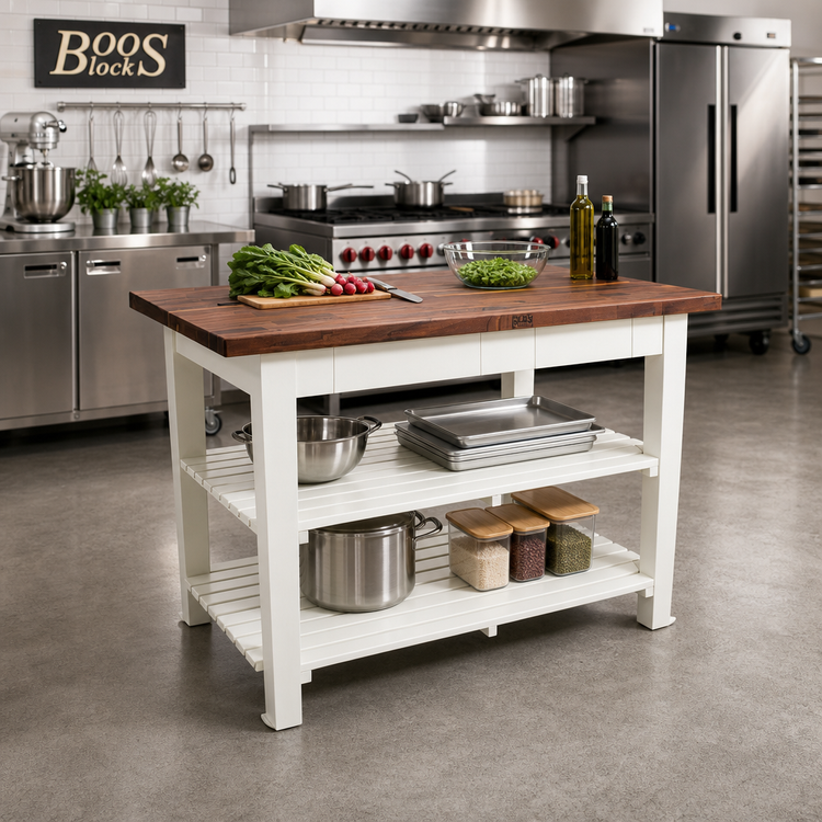 Product image #3 for John Boos 36-Inch x 25-Inch American Black Walnut Edge Grain Wood Top Work Table with Painted Base and Two Slatted Undershelves
