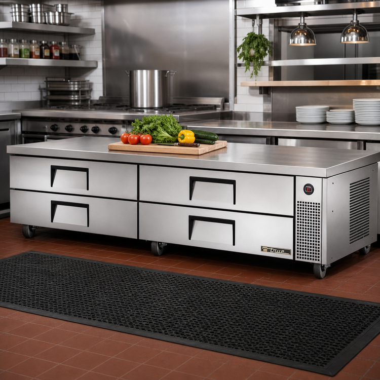 Product image #2 for True 95-1/2 Inch Wide Refrigerated Chef Base with 4 Drawers, Self-Contained Side-Mounted Refrigeration