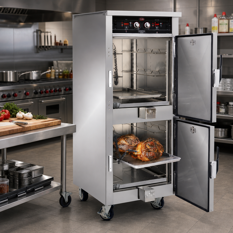 Product image #2 for FWE G2 Series Mobile Full Height Low Temp Cook and Hold Smoker Cabinet Oven, 2-Compartment