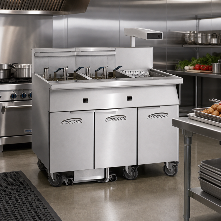 Product image #2 for Imperial 6-Tank Electric Floor Fryer with Built-In Filter System and Dump Station
