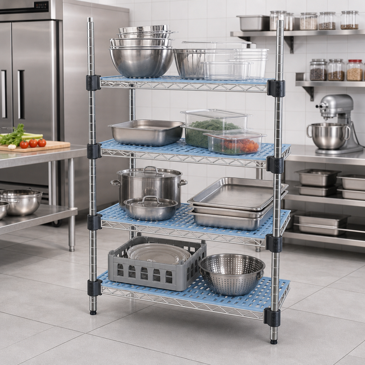 Product image #2 for QuadPLUS 24" x 24" Louvered Blue Polymer Shelf Mat with MICROGARD Antimicrobial Protection and Chrome Frame
