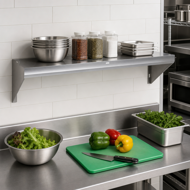Product image #2 for Advance Tabco Special Value Series Wall-Mounted Stainless Steel Shelf, 24" W x 15" D, 18 Gauge, Satin Finish