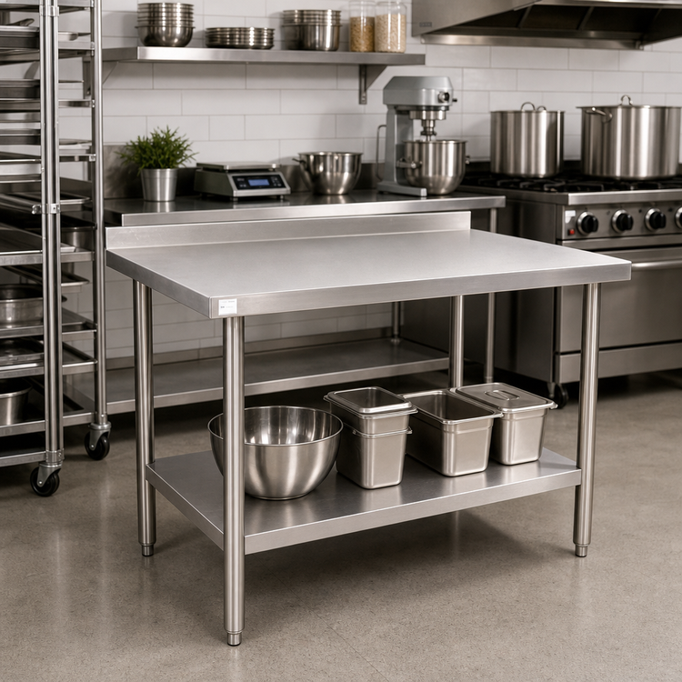 Product image #2 for 60 x 18 Inch Stainless Steel Work Table with 2-Inch Backsplash and Undershelf