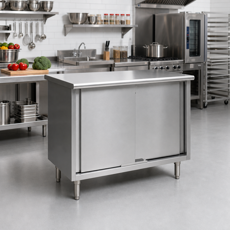 Product image #2 for Eagle Spec-Master 72 Inch x 30 Inch Flat Top Stainless Steel Enclosed Work Table with Sliding Doors
