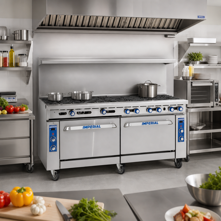 Product image #2 for Imperial Pro Series 72-Inch Gas Restaurant Range with 12 Open Burners and 2 Convection Ovens