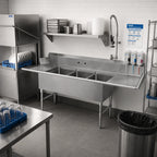Thumbnail image #2 for John Boos DT3PB18244-2D18R 3-Compartment Straight Dishtable/Pot Sink with Left-Side Dish Machine Attachment and Dual Drainboards