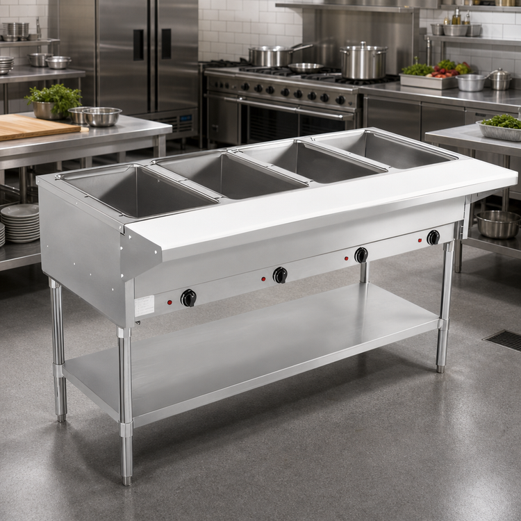 Product image #2 for BevLes 4-Well Electric Dry Heat Steam Table with Open Pan Wells, 58-Inch Wide, 120V